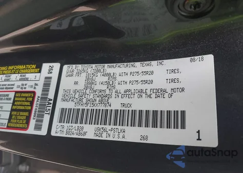 2019 Toyota Tundra Limited 5.7L V8 from USA, damaged, VIN 5TFHY5F15KX777874